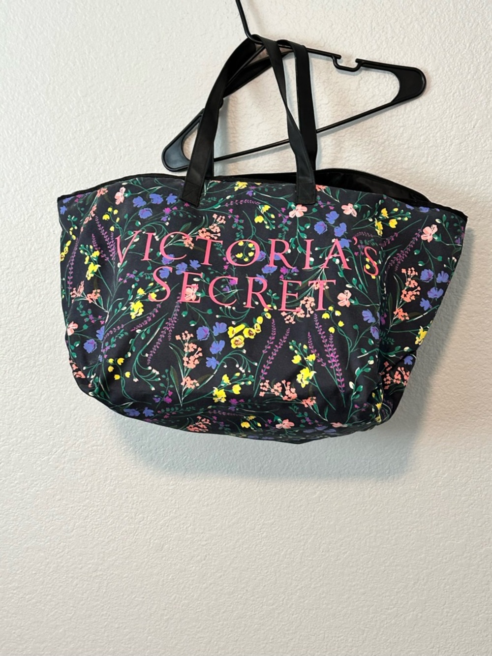 Victoria's Secret Black Floral Tote with Pink Logo
